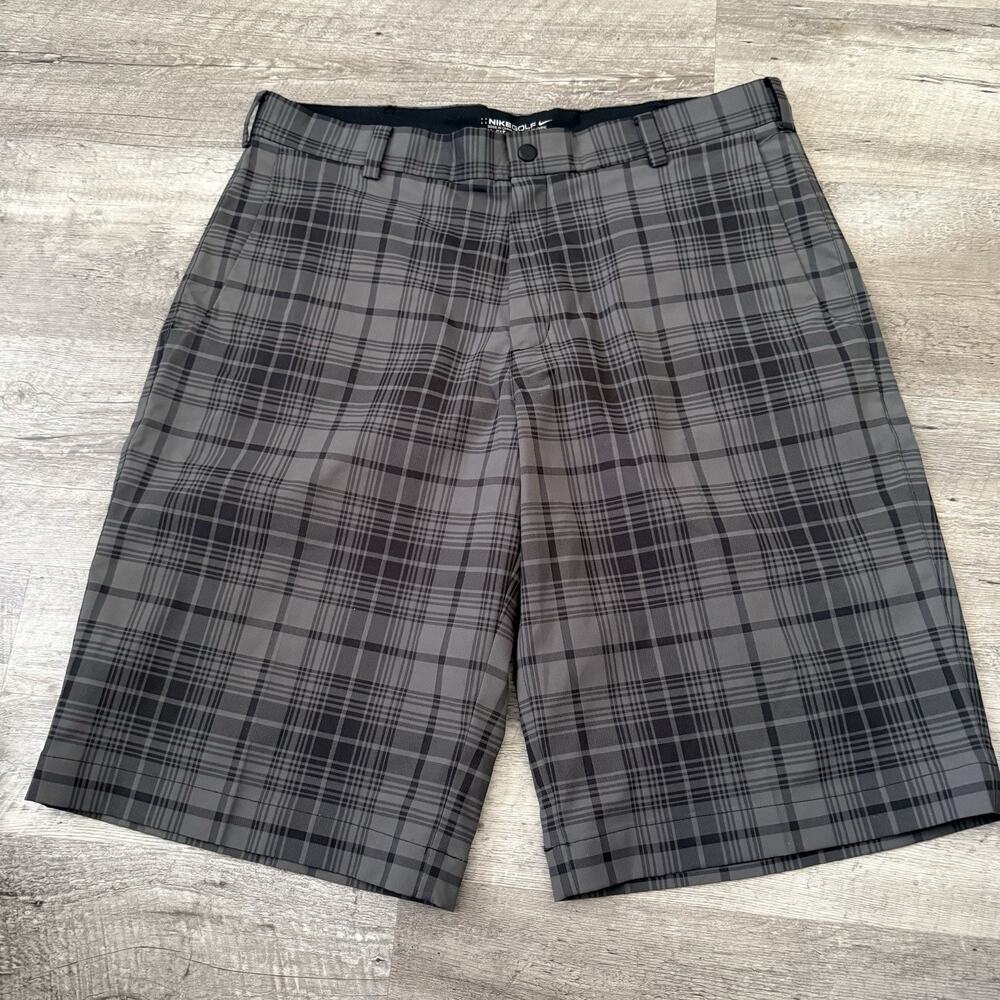 NIKE GOLF Shorts Mens Sz 34 Performance Dri-FIT Tech Stretch Wicking Gray Plaid